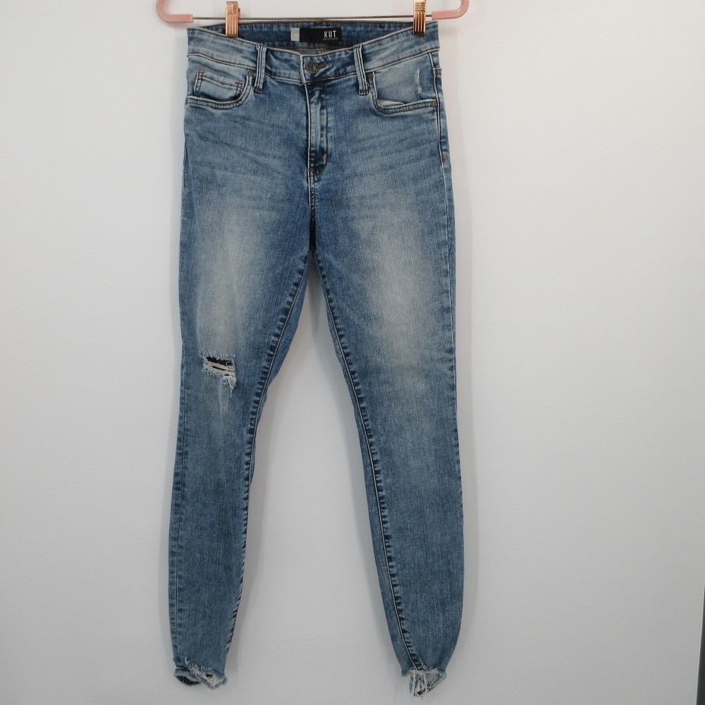 KUT from the Kloth Womens Size 4 Distressed Skinny Jeans Medium Wash Raw Hem